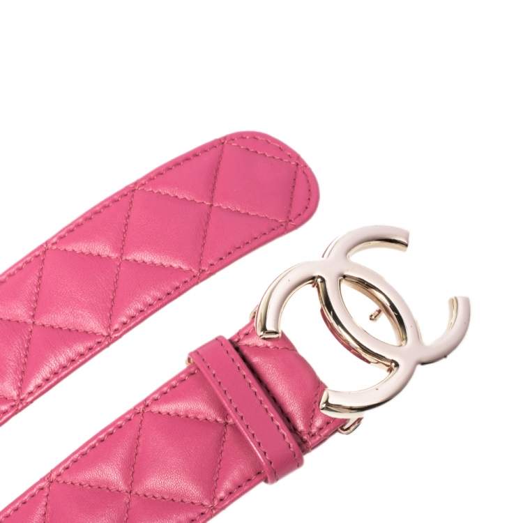 Pre Owned Chanel Pink Quilted Leather CC Buckle Belt 80 CM
