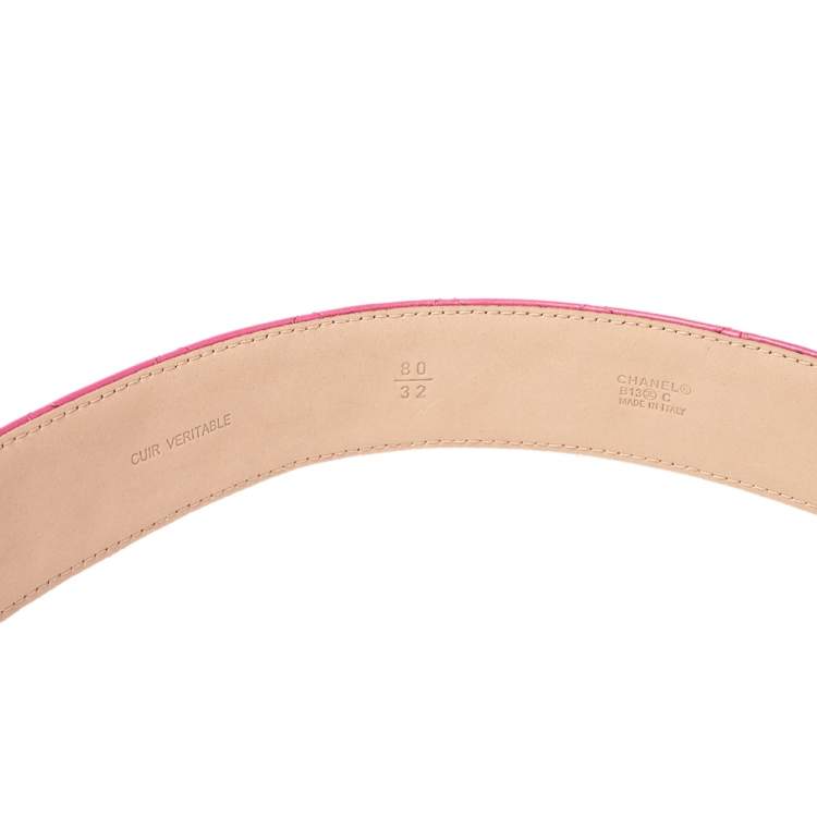 Pre Owned Chanel Pink Quilted Leather CC Buckle Belt 80 CM
