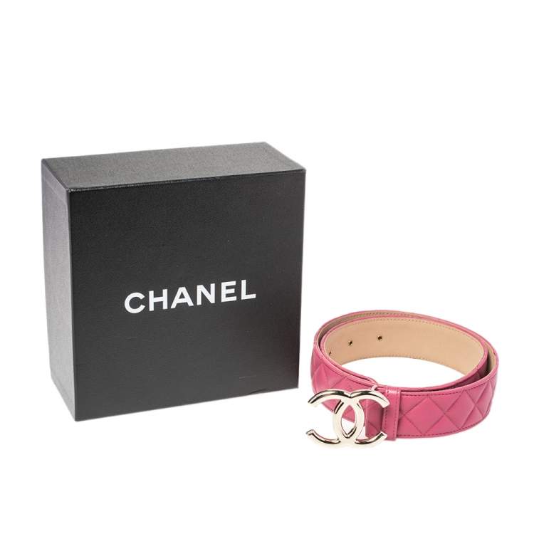 Pre Owned Chanel Pink Quilted Leather CC Buckle Belt 80 CM