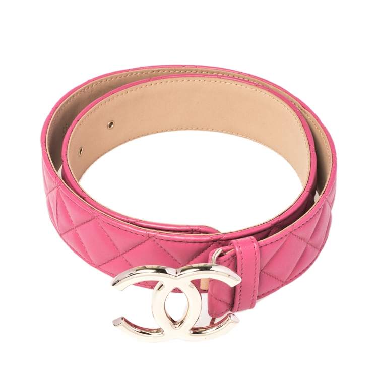 Pre Owned Chanel Pink Quilted Leather CC Buckle Belt 80 CM