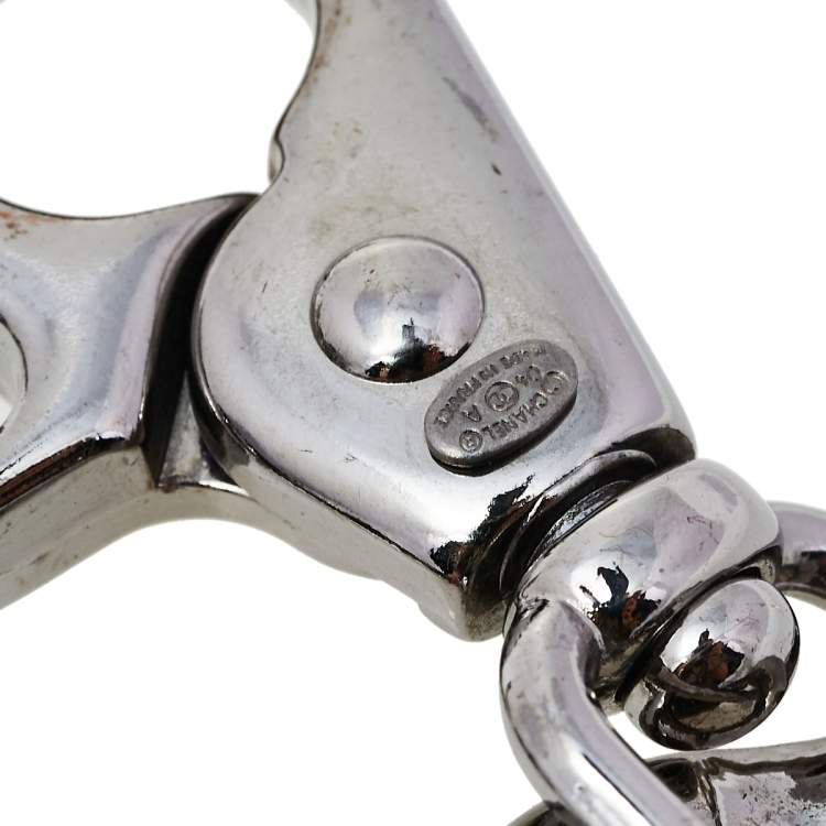 Pre Owned Chanel Black Leather CC Charm Silver Tone Chain Belt