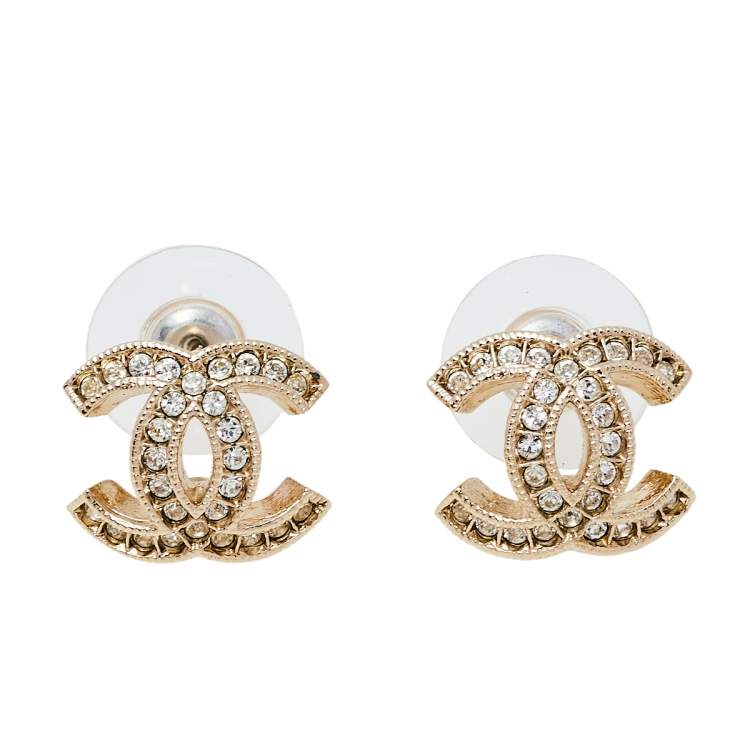 Chanel CC Crystal Gold Tone Stud Earrings Chanel | The Luxury Closet
