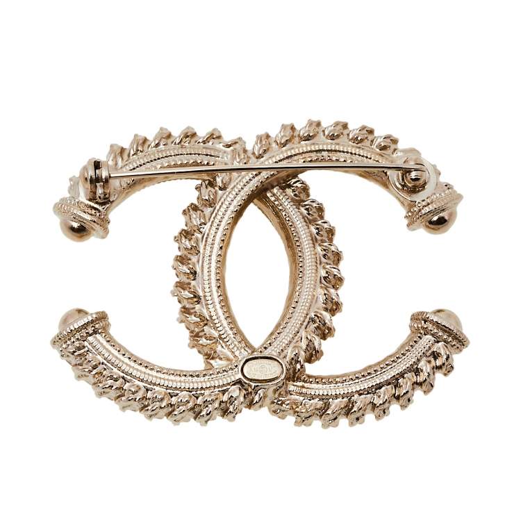 Pre Owned Chanel CC Textured Gold Tone Pin Brooch