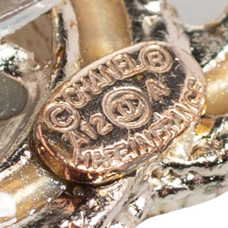Pre Owned Chanel Bicolor Enamel Gold Tone CC Stud Earrings