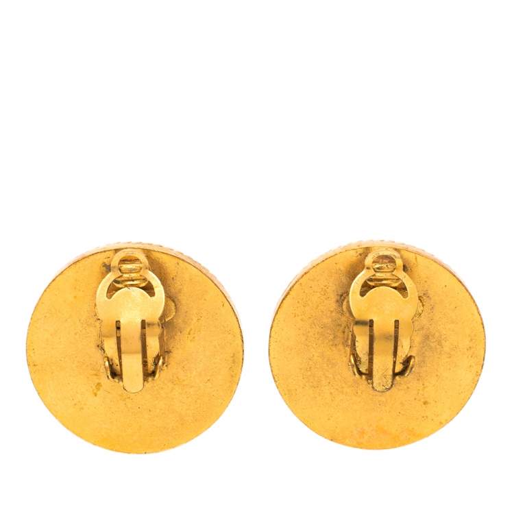 Pre Owned Chanel Vintage Gold Tone CC Round Clip-On Earrings