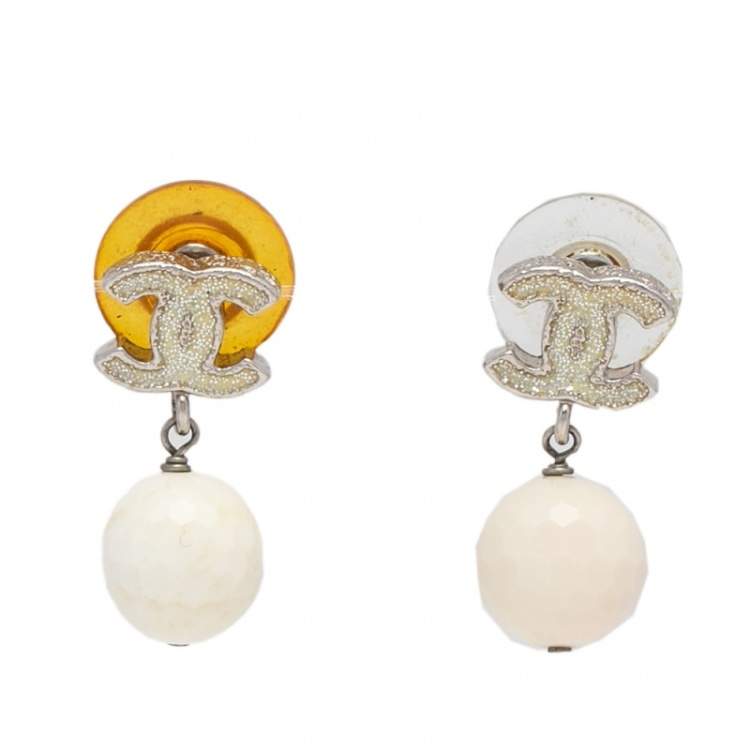 Chanel Silver Tone Glitter Enamel CC Bead Drop Earrings Chanel | The Luxury  Closet