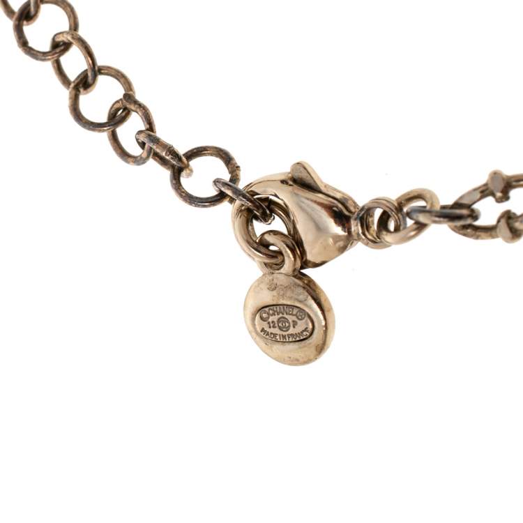 Pre Owned Chanel CC Crystal Gold Tone Multi Strand Necklace