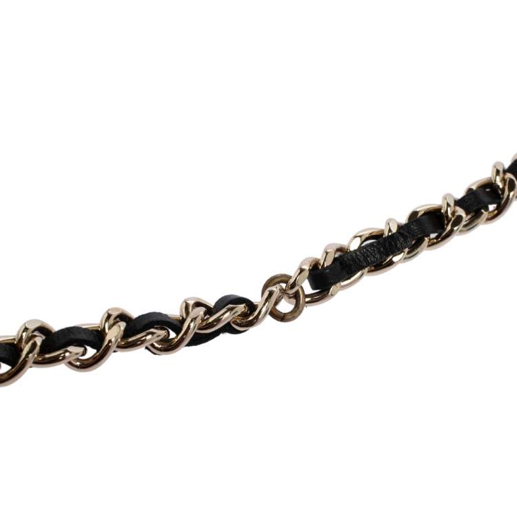 Pre Owned Chanel Black Leather CC Charm Gold Tone Chain Belt
