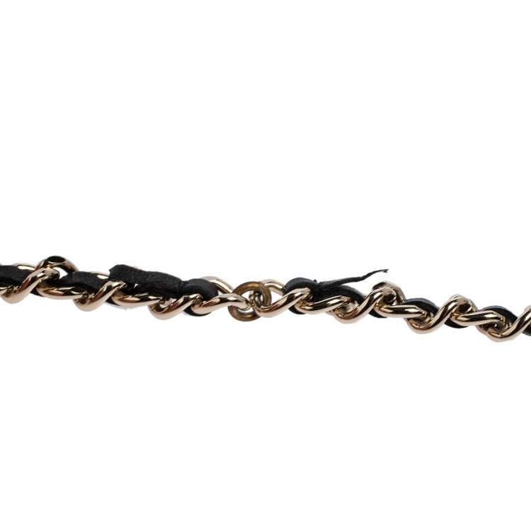 Pre Owned Chanel Black Leather CC Charm Gold Tone Chain Belt