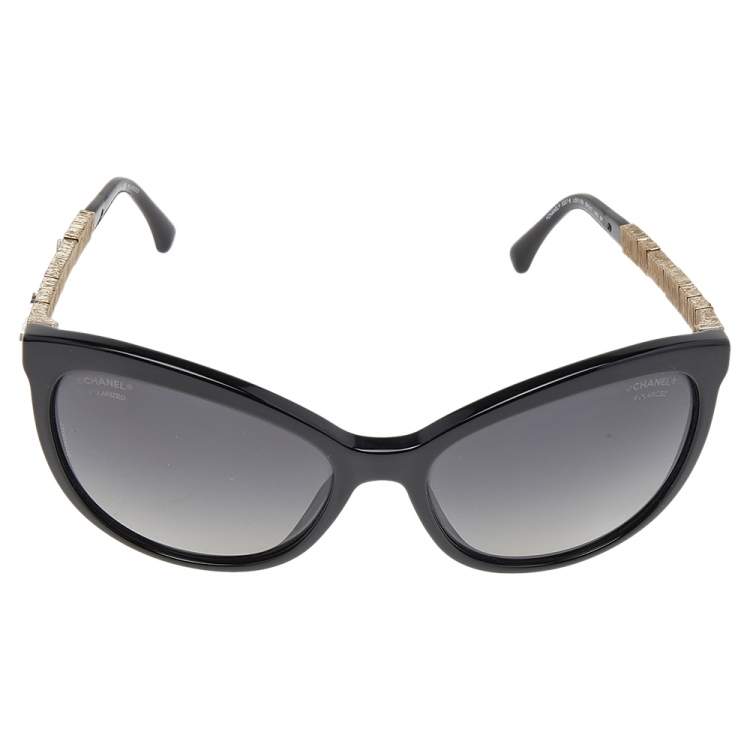 Chanel Black/Black Polarized Baguette Crystal 5307-B Bijou Cat Eye  Sunglasses Chanel