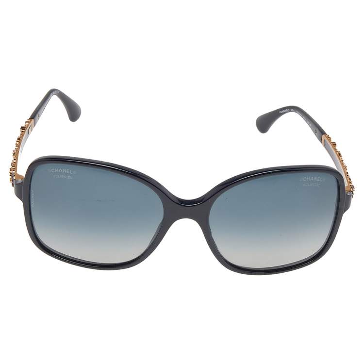 Chanel Navy Blue/Blue Gradient 5355 Polarised Bijou Rectangle Sunglasses  Chanel