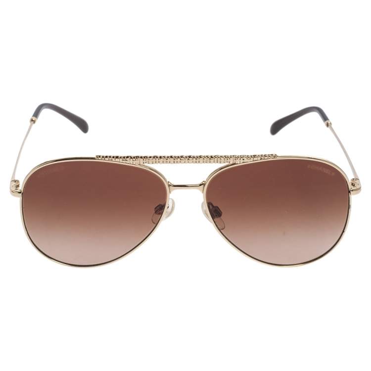 Chanel Gold Tone/ Brown Gradient 4231 Aviator Sunglasses Chanel