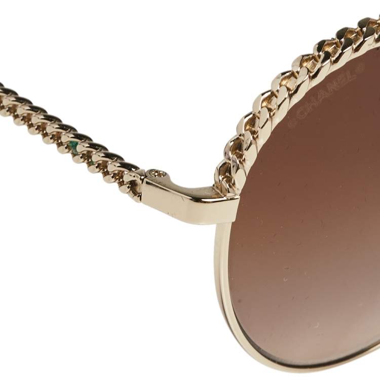 Pre Owned Chanel Gold Tone/ Brown Gradient 4242 Pantos Sunglasses