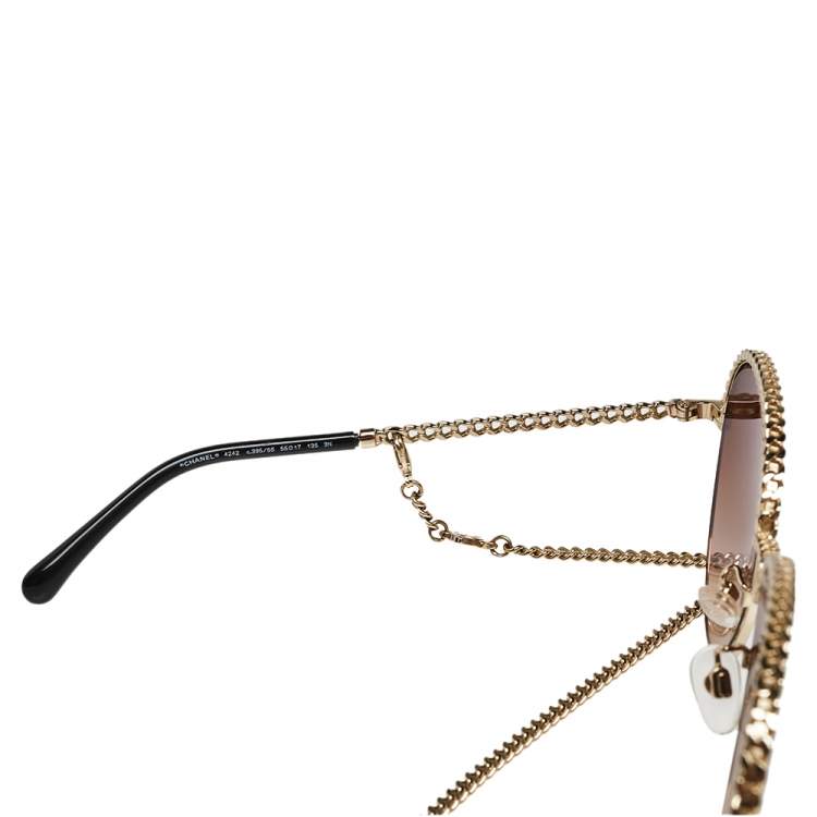 Pre Owned Chanel Gold Tone/ Brown Gradient 4242 Pantos Sunglasses