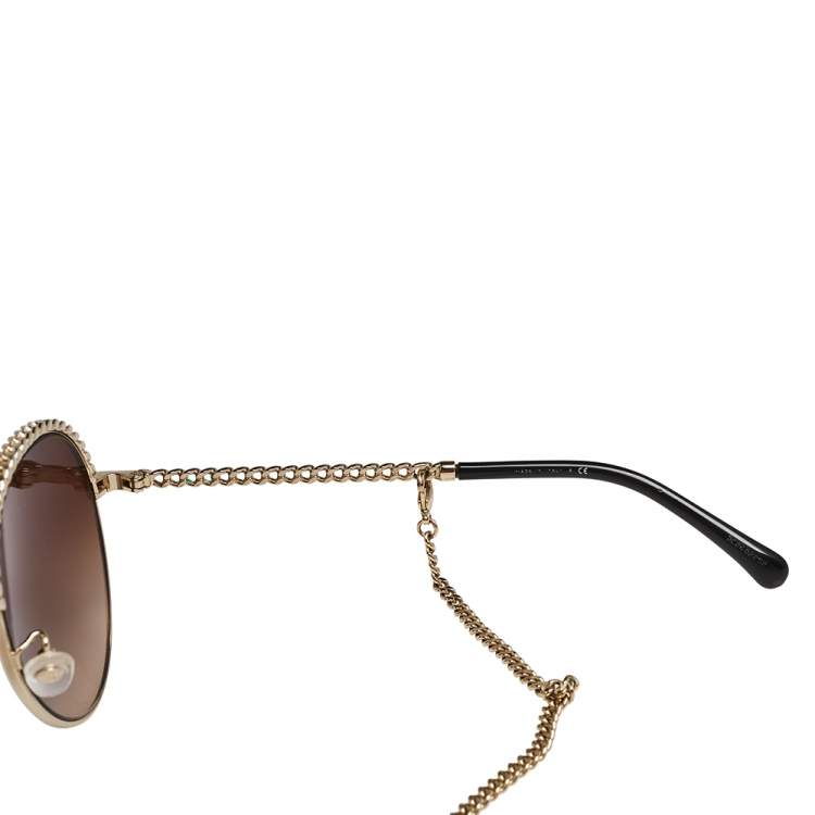 Pre Owned Chanel Gold Tone/ Brown Gradient 4242 Pantos Sunglasses