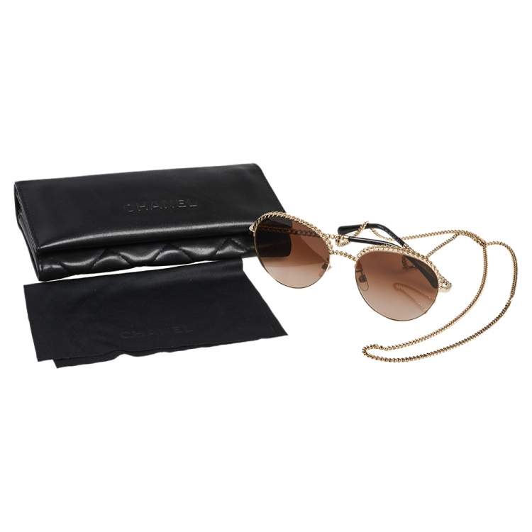 Pre Owned Chanel Gold Tone/ Brown Gradient 4242 Pantos Sunglasses