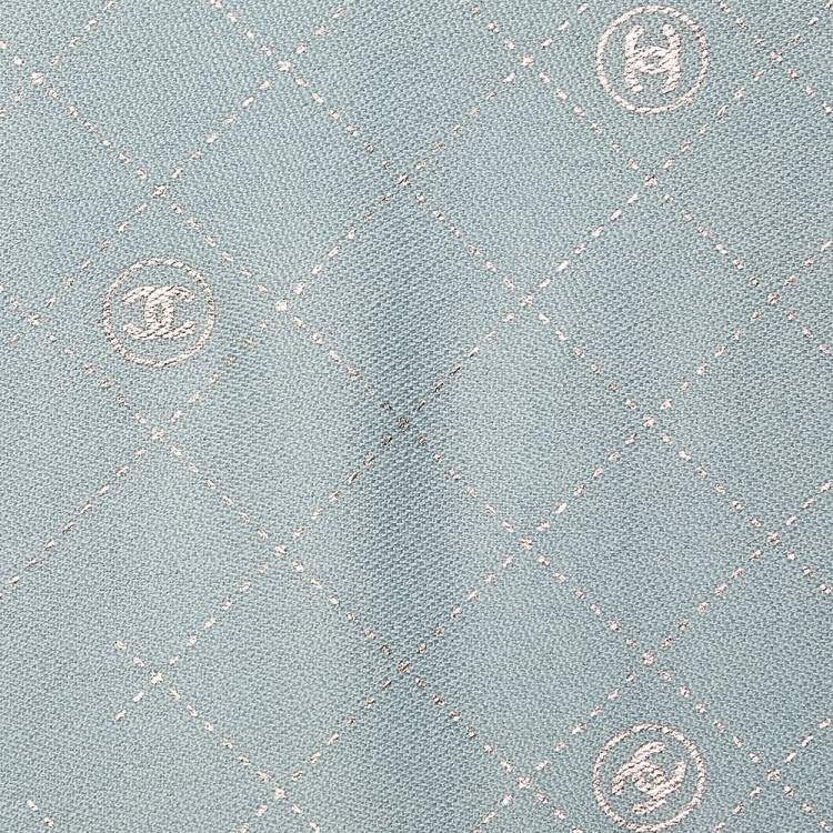 Pre Owned Chanel Light Blue Logo Printed Wool Scarf 