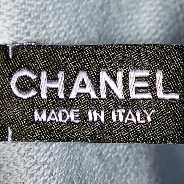 Pre Owned Chanel Light Blue Logo Printed Wool Scarf 