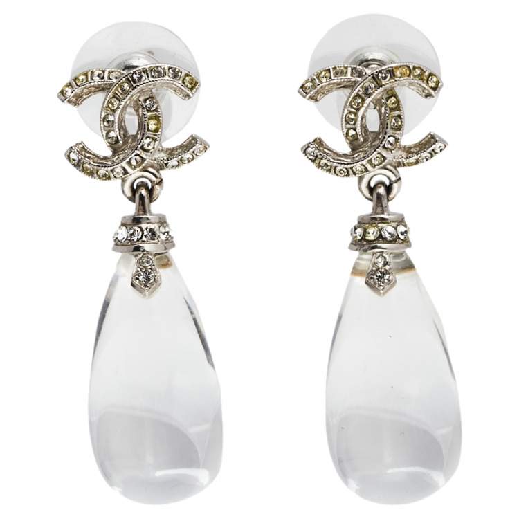 Chanel CC Crystal Silver Tone Drop Earrings Chanel | The Luxury Closet