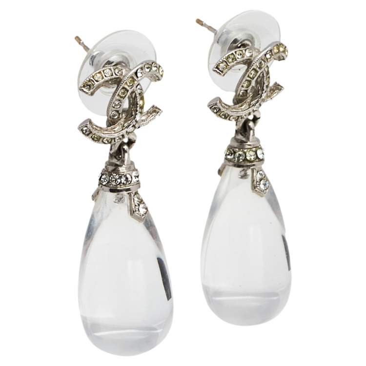 Pendant earrings - Metal & strass, silver, pearly white & crystal — Fashion