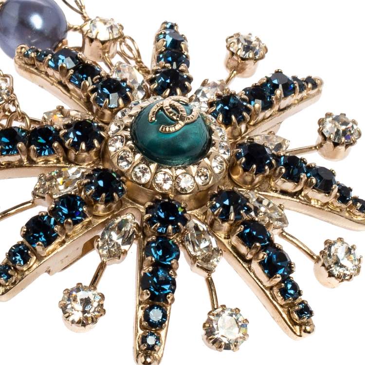 Pre Owned Chanel Pale Gold Tone Beaded CC Starburst Chain Belt