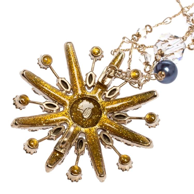 Pre Owned Chanel Pale Gold Tone Beaded CC Starburst Chain Belt