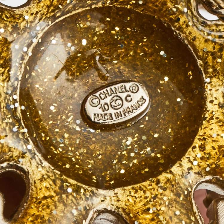 Pre Owned Chanel Pale Gold Tone Beaded CC Starburst Chain Belt