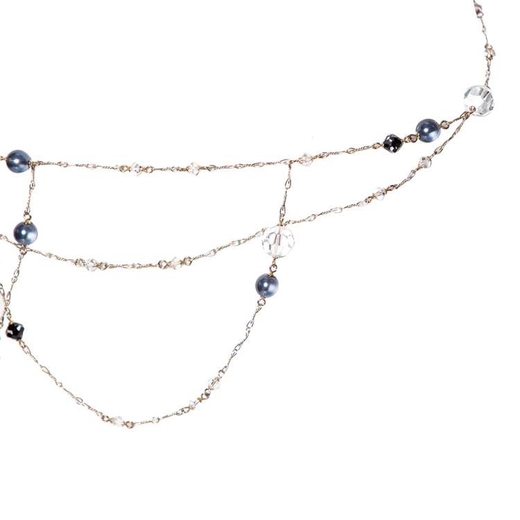 Pre Owned Chanel Pale Gold Tone Beaded CC Starburst Chain Belt