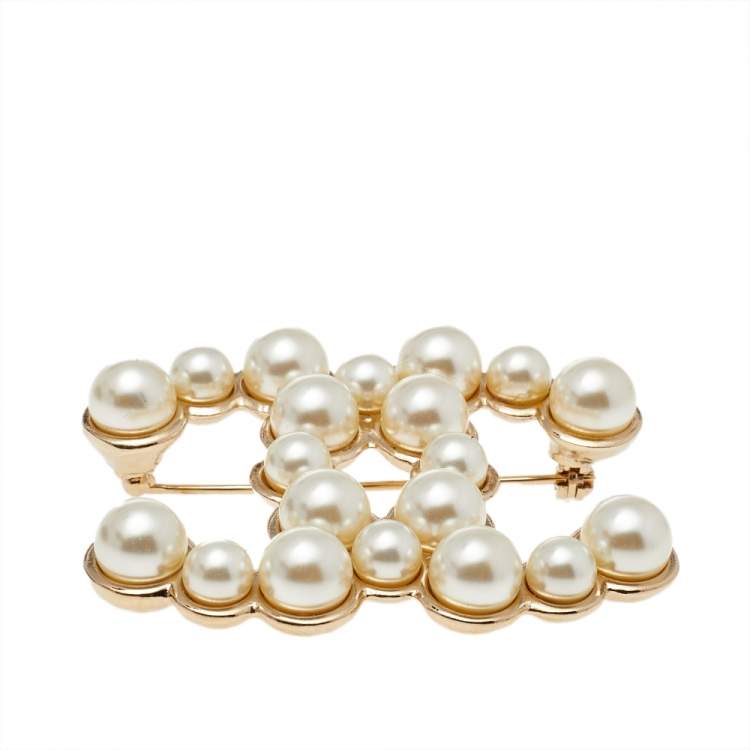 chanel gold pearl brooch pin