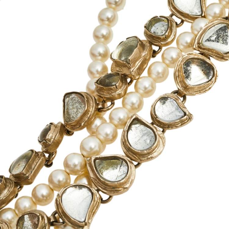 Pre Owned Chanel Pale Gold tone Faux Pearl & Crystal Embellished Headpiece