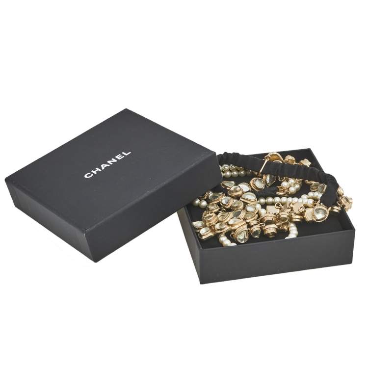 Pre Owned Chanel Pale Gold tone Faux Pearl & Crystal Embellished Headpiece