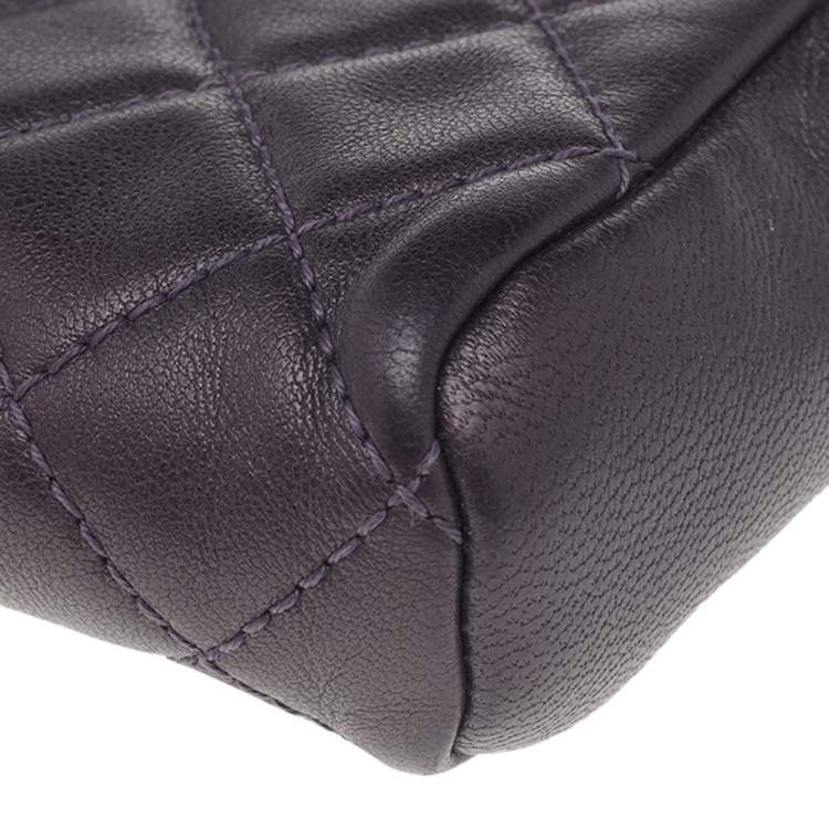 Pre Owned Chanel Purple Quilted Leather CC Phone Pouch