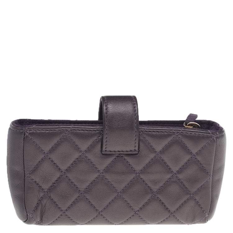 Pre Owned Chanel Purple Quilted Leather CC Phone Pouch