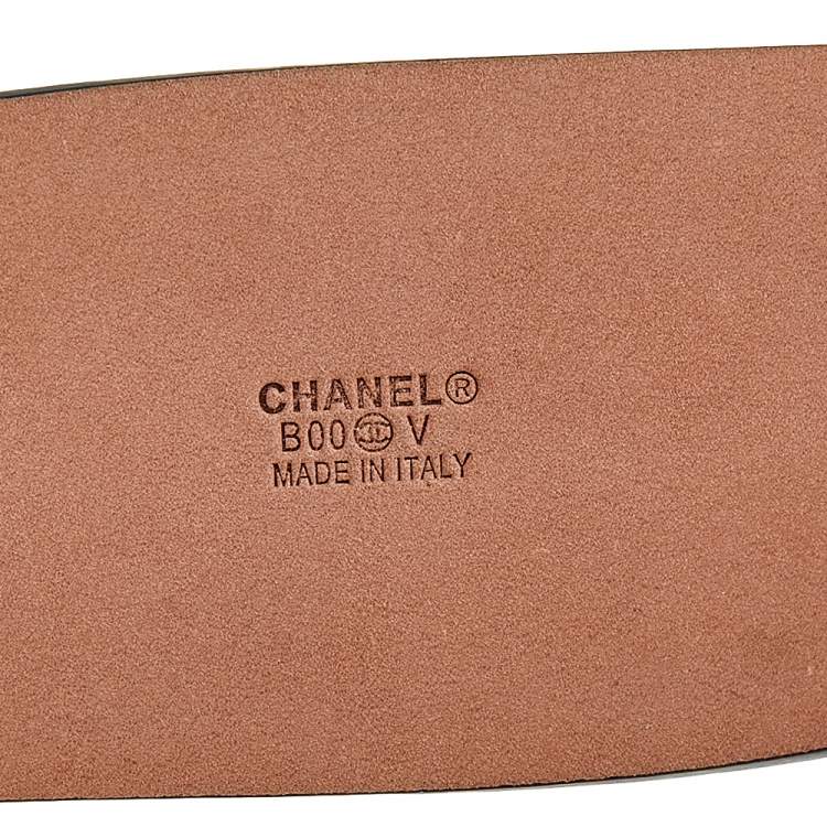 Pre Owned Chanel Black Leather CC Logo Buckle Belt 95CM