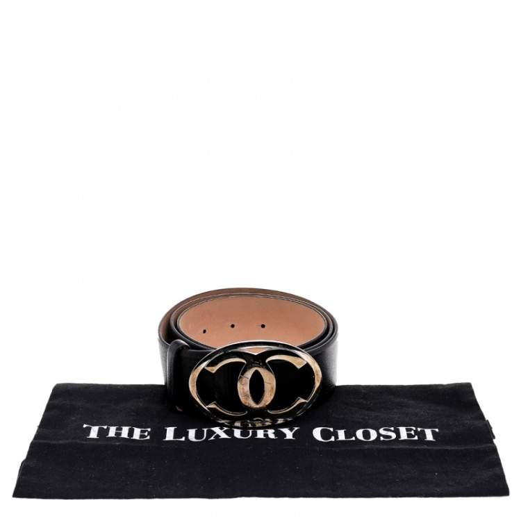 Pre Owned Chanel Black Leather CC Logo Buckle Belt 95CM