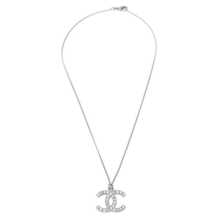 CHANEL Crystal Timeless CC Necklace Silver, FASHIONPHILE