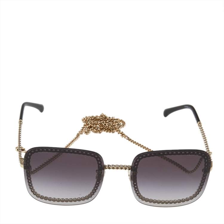Chanel Gold Tone/Grey Gradient 4244 Chain Detail Square Sunglasses