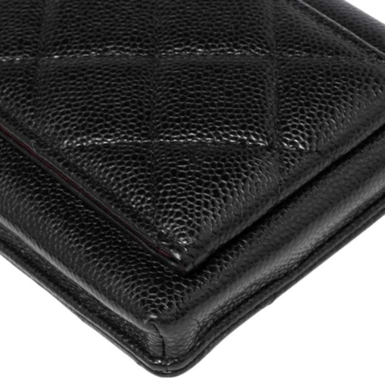 Pre Owned Chanel Black Quilted Caviar Leather Phone Holder Crossbody Bag