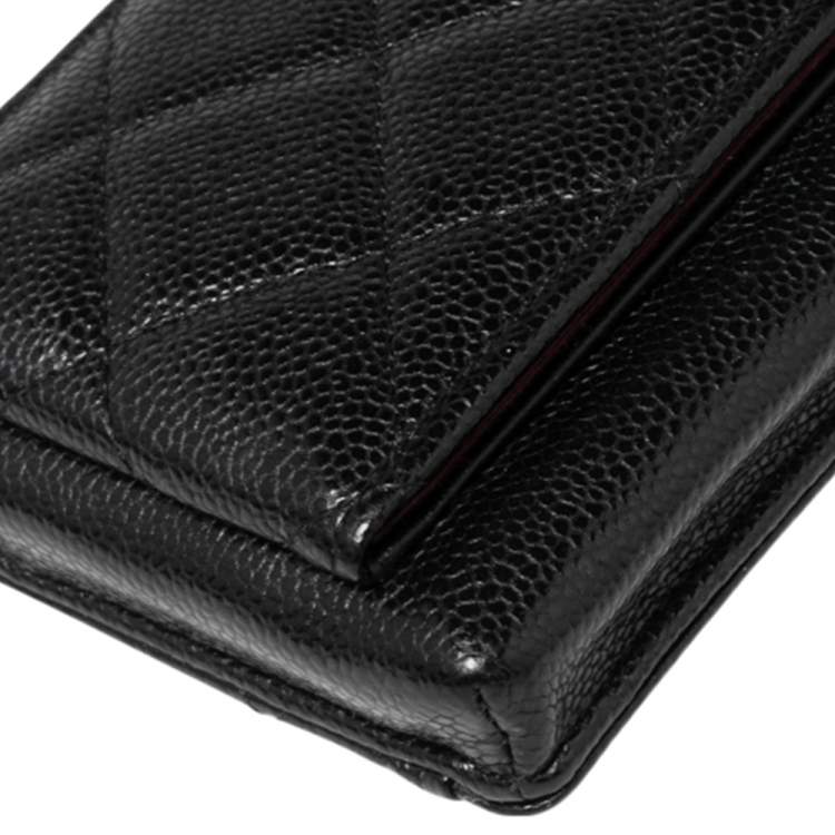 Pre Owned Chanel Black Quilted Caviar Leather Phone Holder Crossbody Bag