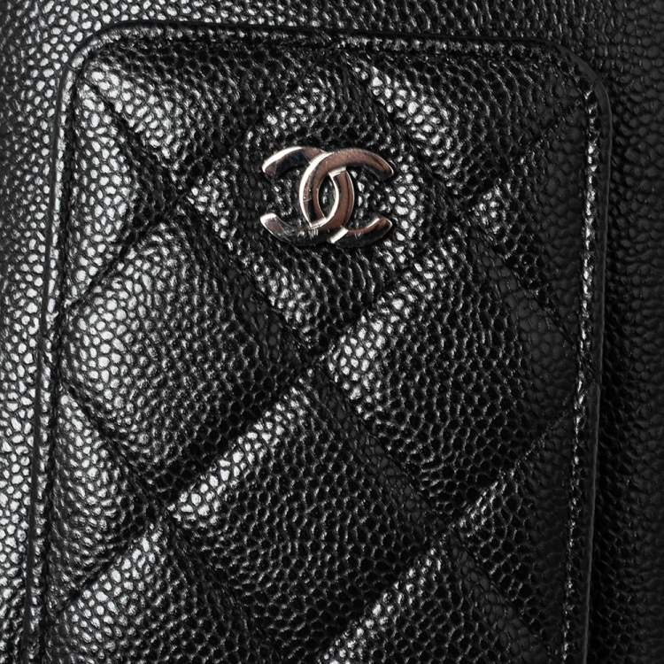 Pre Owned Chanel Black Quilted Caviar Leather Phone Holder Crossbody Bag
