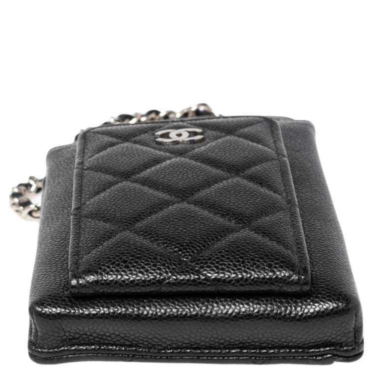 Pre Owned Chanel Black Quilted Caviar Leather Phone Holder Crossbody Bag