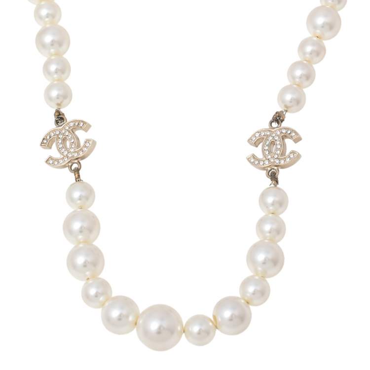Chanel Faux Pearl & Crystal CC Charm Choker Necklace Chanel