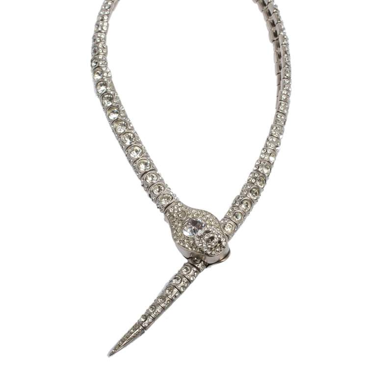 Chanel Silver Tone Crystal Snake Choker Necklace Chanel
