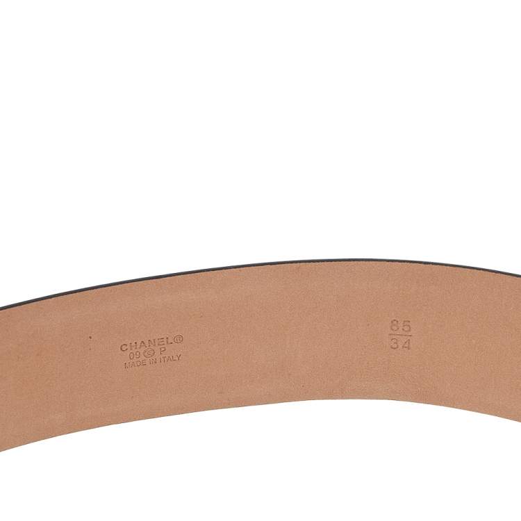 Pre Owned Chanel Black Patent Leather Embellished Buckle Belt 85cm