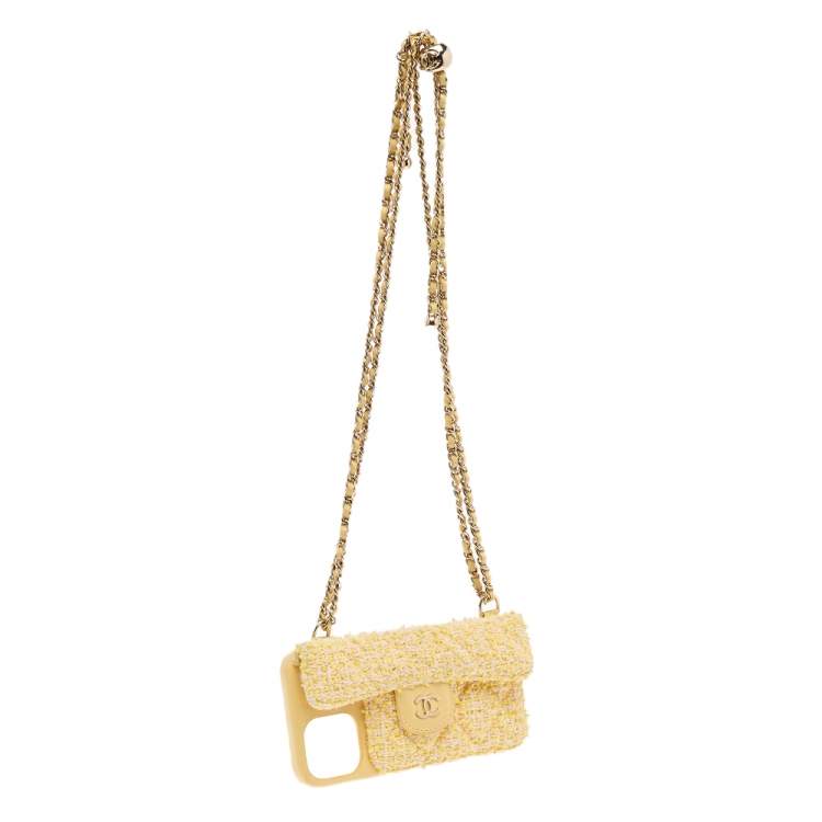 Pre Owned Chanel Yellow Quilted Tweed and Leather iPhone 12 Pro Classic Chain Case