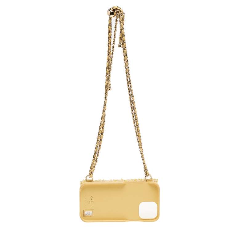 Pre Owned Chanel Yellow Quilted Tweed and Leather iPhone 12 Pro Classic Chain Case