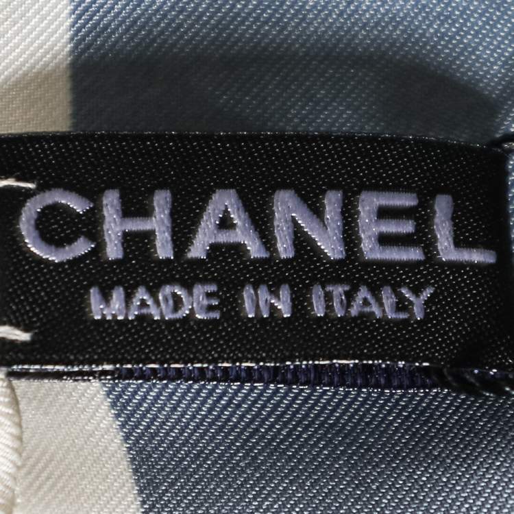 Pre Owned Chanel Blue Camellia Print Silk Square Scarf