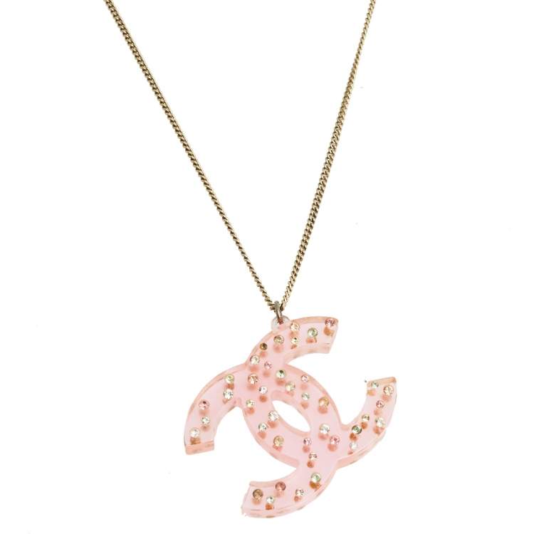 Chanel Pink Resin Crystal CC Pendant Necklace Chanel | The Luxury Closet