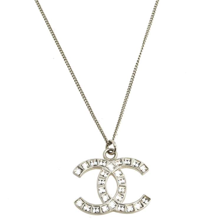 Chanel Silver Tone Crystal CC Pendant Necklace Chanel | TLC