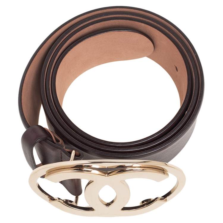 مملوكة مسبقًا Chanel Brown Leather CC Belt 85 CM